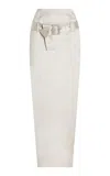Wiederhoeft Belted Satin Midi Pencil Skirt In Light Grey