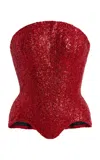 Wiederhoeft Bullion Embroidered Matte Satin Julie Corset In Red