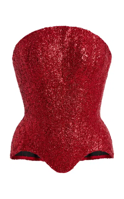 Wiederhoeft Bullion Embroidered Matte Satin Julie Corset In Red