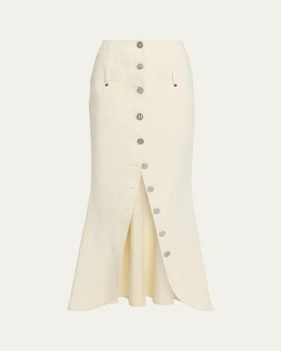 Wiederhoeft Button-front Denim Maxi Tulip Skirt In Yellow