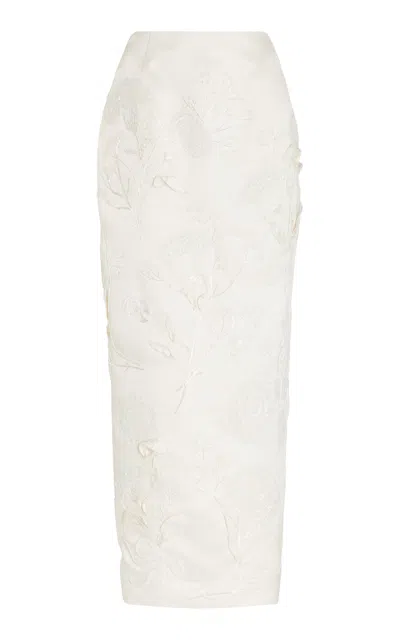 Wiederhoeft Carnation Embellished Silk Satin Maxi Skirt In Off-white