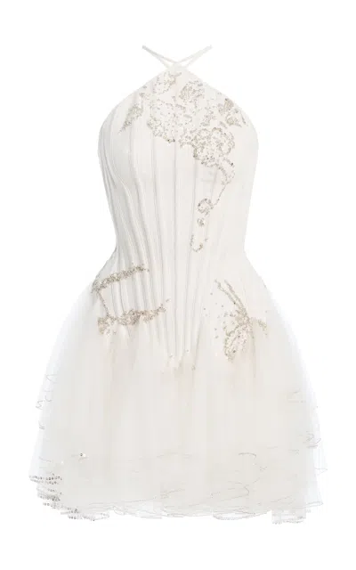 Wiederhoeft Corseted Silk-jacquard Mini Dress In White