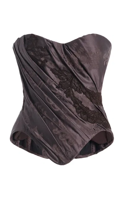 Wiederhoeft Draped Silk-jacquard Corset In Purple