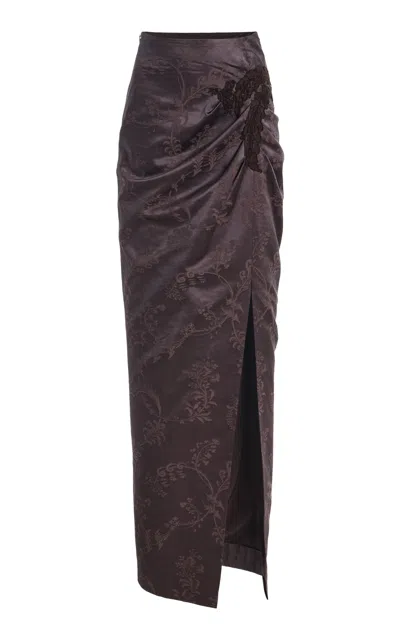 Wiederhoeft Draped Silk-jacquard Maxi Skirt In Brown