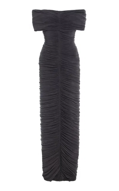 Wiederhoeft Draped Sueded Jersey Gown In Black