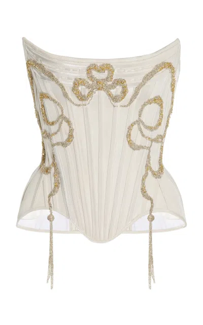 Wiederhoeft Embellished Metallic Cotton-silk Corset Top In Off-white