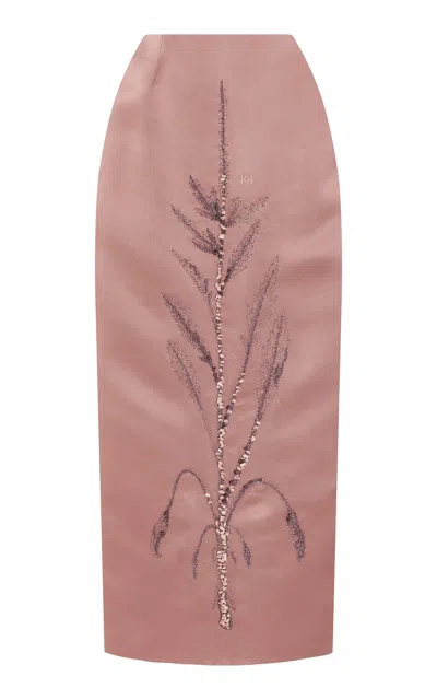 Wiederhoeft Embellished Silk Satin Midi Skirt In Pink