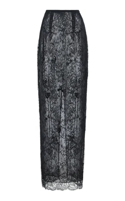 Wiederhoeft Embroidered Chantilly Lace Maxi Skirt In Black