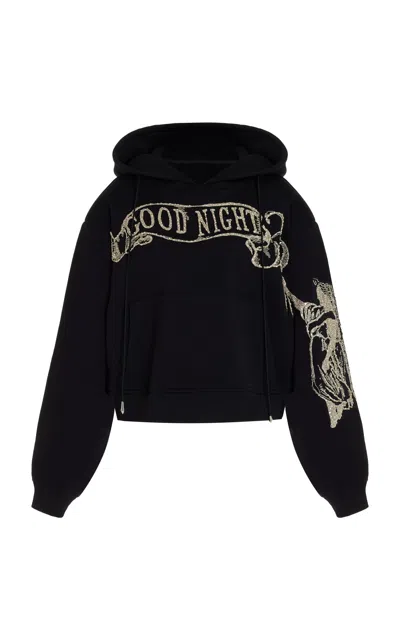 Wiederhoeft Embroidered Cotton Cropped Hoodie In Black