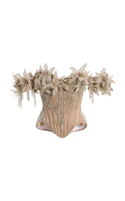 Wiederhoeft Embroidered Double-faced Silk-satin Corset In Neutral