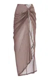 Wiederhoeft Embroidered Fine Crepe Mesh Maxi Skirt In Brown