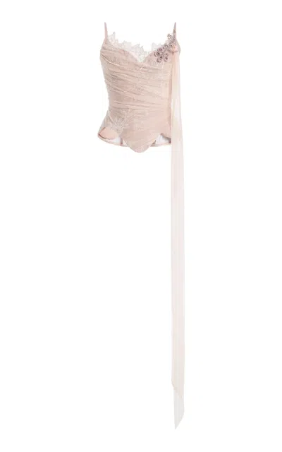 Wiederhoeft Embroidered Silk Corset In Pink