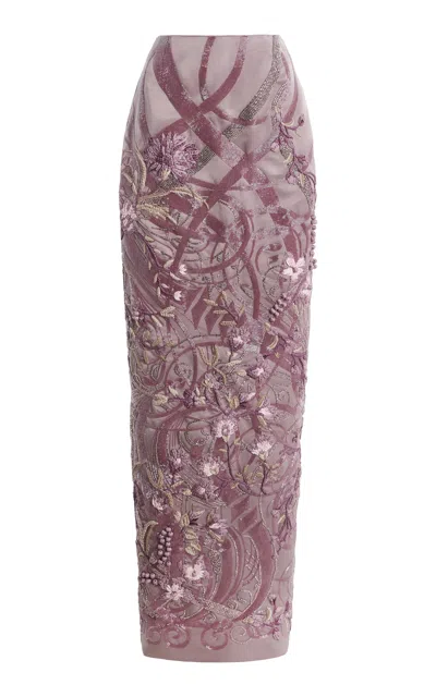 Wiederhoeft Embroidered Silk-satin Maxi Skirt In Pink