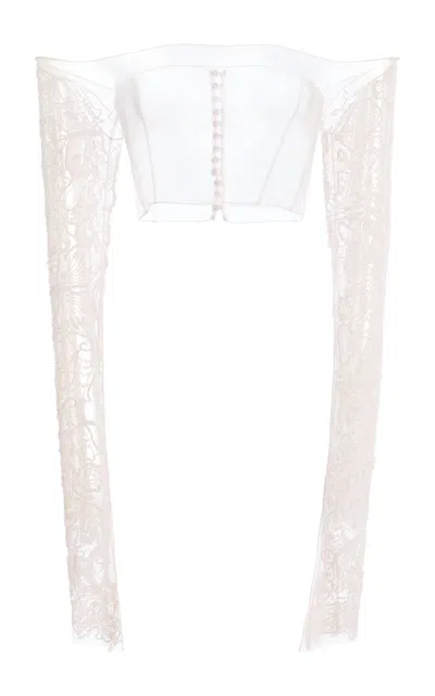 Wiederhoeft Embroidered Tulle Blouse In White
