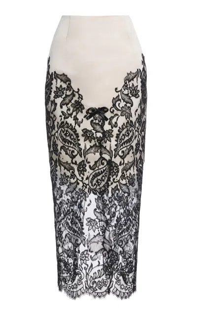 Wiederhoeft Exclusive Beaded Lace-detailed Silk-satin Midi Skirt In Multi