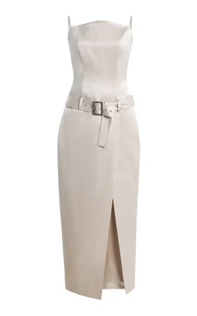 Wiederhoeft Exclusive Julie Belted Cotton-silk Satin Midi Dress In Silver