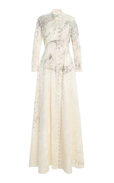 Wiederhoeft Floral Silk-jacquard Gown In White