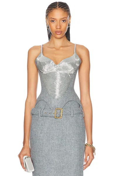 Wiederhoeft For Fwrd Salon Corset Top In Blue Grey