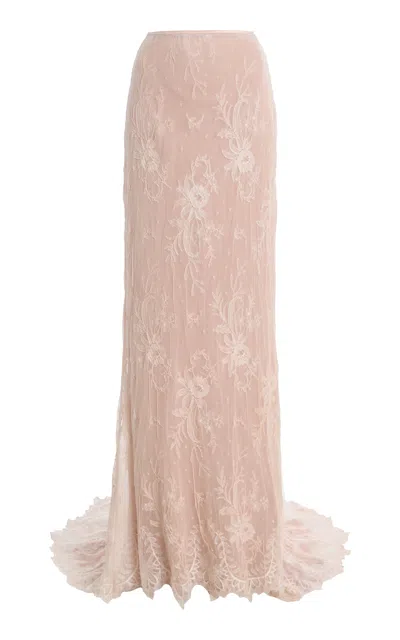 Wiederhoeft Gallery Lace-overlay Silk Maxi Skirt In Pink