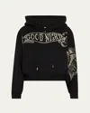Wiederhoeft Good Night Embroidered Cropped Hoodie In Black