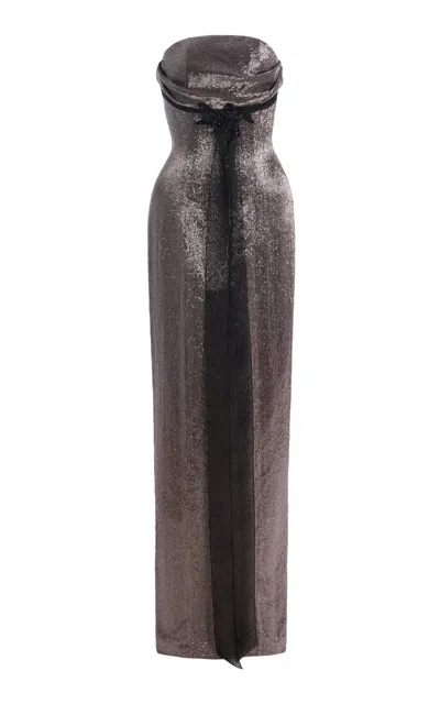 Wiederhoeft Ivy Beaded Silk Gown In Purple