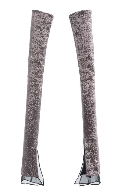 Wiederhoeft Ivy Beaded Silk Gown Sleeves In Gray