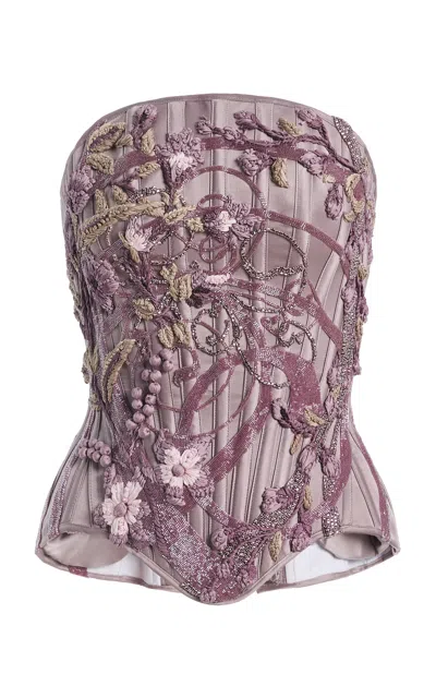 Wiederhoeft Julie Embroidered Silk-satin Corset In Purple