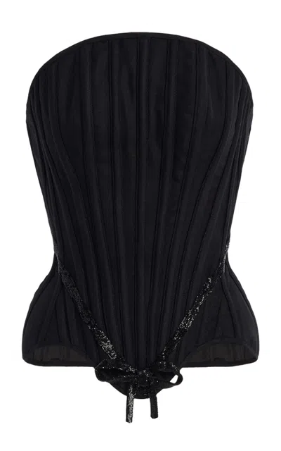 Wiederhoeft Julie Embroidered Wool Corset In Black