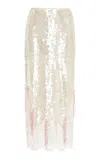 Wiederhoeft Lace-trimmed Sequined Midi Skirt In Nude