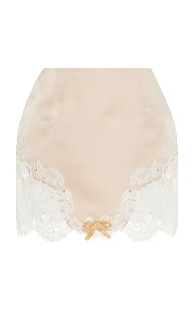Wiederhoeft Lace-trimmed Silk Satin Mini Skirt In Off-white