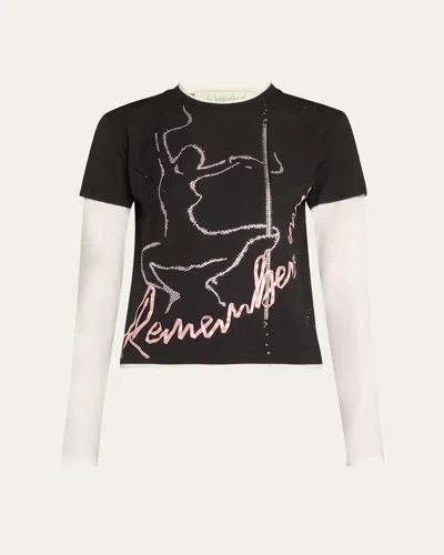 Wiederhoeft Layered Hotfix Crystal Remember Me Print T-shirt In Black