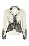 Wiederhoeft Cotton-blend Chantilly Lace-trimmed Metallic Jacquard Jacket In Ivory