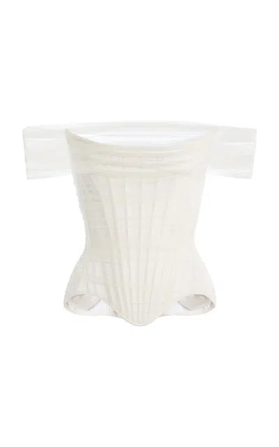 Wiederhoeft Off-the-shoulder Double-faced Silk-satin Corset In White