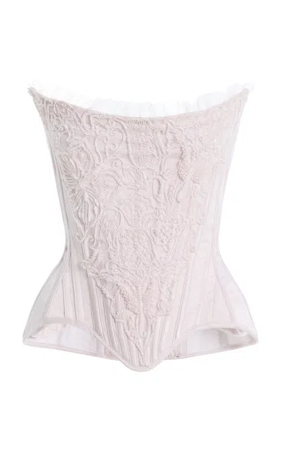 Wiederhoeft Relic Embroidered Silk-jacquard Wasp Corset In White