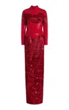 Wiederhoeft Room Cabbage Rose Embroidered Maxi Dress In Red