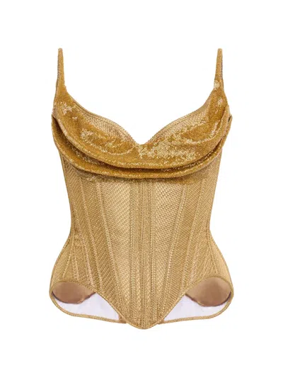 Wiederhoeft Salon Bead-embellished Corset In Brown