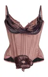 Wiederhoeft Salon Embellished Silk Satin Corset Top In Pink