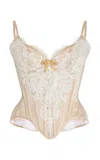 Wiederhoeft Salon Lace-trimmed Silk Satin Corset Top In Off-white