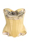 Wiederhoeft Salon Rosette-embroidered Silk Corset In Gold