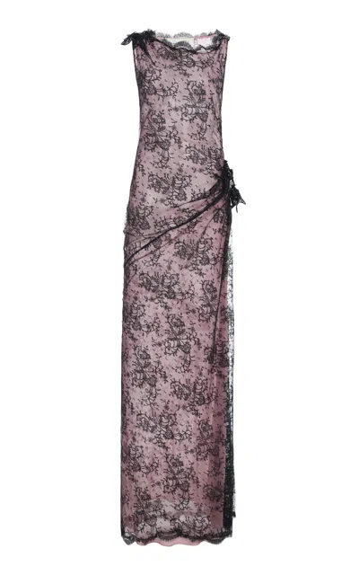 Wiederhoeft Sleeveless Chantilly Lace Maxi Dress In Black