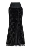 Wiederhoeft Tulip Faux Fur Maxi Skirt With Lace Trim In Black