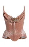 Wiederhoeft Valérie Embroidered Silk Corset In Brown