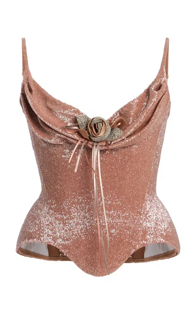 Wiederhoeft Valérie Embroidered Silk Corset In Brown