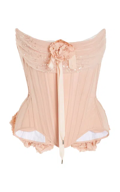 Wiederhoeft Wasp Embellished Satin Corset Top In Pink