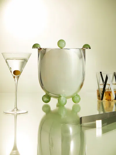 Wiener Silber Manufactur Sterling Silver And Jade Ice Bucket  Abask Luxury Gift In Green