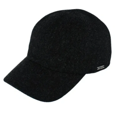 Wigens Classic Wool Baseball Earflap Cap In Black