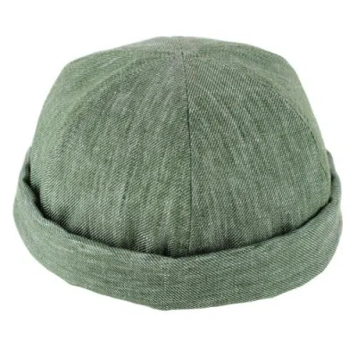 Wigens Denim Linen Docker Cap In Green