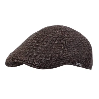 Wigens Herringbone Shetland Pub Cap With Curved Peak In Dark Brown