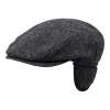 Wigens Herringbone Wool Ivy Slim Cap With Earflaps In Dark Grey