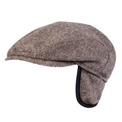 Wigens Herringbone Wool Ivy Slim Cap With Earflaps In Light Brown